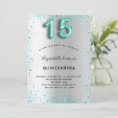 Aquamariner Glitzer aus Silber, glamourös Einladung (Stehend Vorderseite)