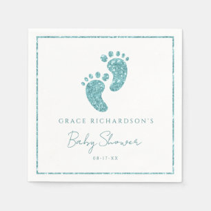 Aquamariner Glitzer Baby Feet Babydusche Napkins Serviette