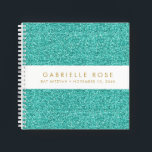 Aquamariner Glitzer Bat Mitzvah Autograph Gästebuc Notizblock<br><div class="desc">Aqua Turquoise Aquamarin Blue Glitzer (gedrucktes Bild) mit einem weißen Streifen auf dem Cover eines personalisierten Autogrammbuch Stil Gästebuch mit Platz für einen optionalen hebräischen Namen, oder jeden Text, den Sie gewollt. Ein aquamarines, funkelnd aussehendes Party-Accessoire für eine Bat Mitzvah, Sweet 16, Quinceanera oder Geburtstagsfeier oder ein Skizzenbuch für jeden...</div>