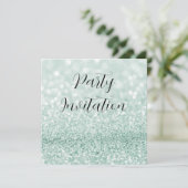 Aquamariner Glitzer Bokeh & Stilettos Geburtstag Einladung (Stehend Vorderseite)