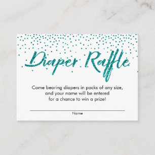 Aquamariner Glitzer Confetti Script Diaper Raffles Begleitkarte