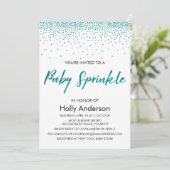 Aquamariner Glitzer Confetti & Typografie Baby Spr Einladung (Stehend Vorderseite)