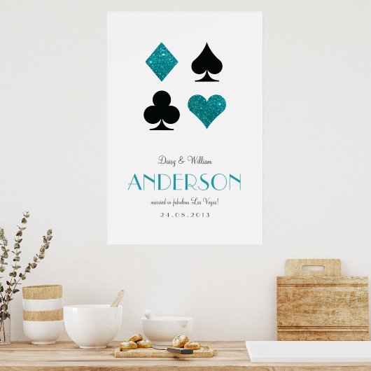 Aquamariner Glitzer Destiny Las Vegas Hochzeitsfei Poster (Küche)