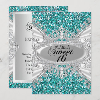 Aquamariner Glitzer Diamond Tiara Sweet 16 Einladu Einladung