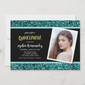 Aquamariner Glitzer Foto Quinceanera Einladung (Vorderseite)