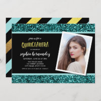 Aquamariner Glitzer Foto Quinceanera Einladung