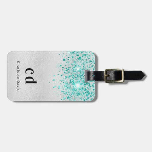 Aquamariner Glitzer Gepäckanhänger (Vorderseite horizontal)