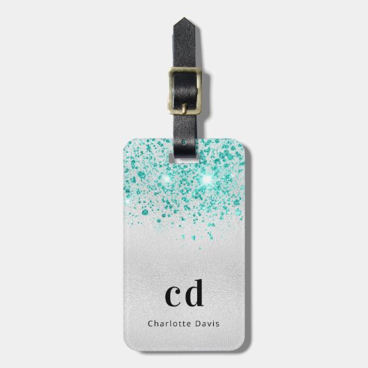 Aquamariner Glitzer Gepäckanhänger (Vorderseite vertikal)