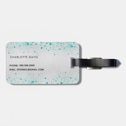 Aquamariner Glitzer Gepäckanhänger (Rückseite horizontal)