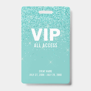 Aquamariner Glitzer Glam VIP All Access Pass Event Ausweis