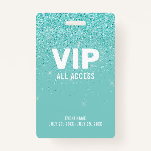 Aquamariner Glitzer Glam VIP All Access Pass Event Ausweis