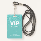 Aquamariner Glitzer Glam VIP All Access Pass Event Ausweis (Vorderseite mit Schlüsselband)