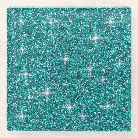 Aquamariner Glitzer Glasuntersetzer (Vorderseite)