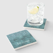 Aquamariner Glitzer Glitz Funkelglasur personalisi Steinuntersetzer (Seitenansicht)