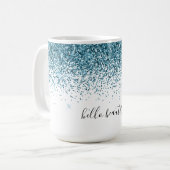 Aquamariner Glitzer Glitz Funkglasur personalisier Kaffeetasse (Vorderseite Links)