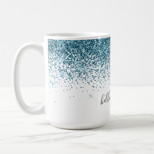 Aquamariner Glitzer Glitz Funkglasur personalisier Kaffeetasse (Links)
