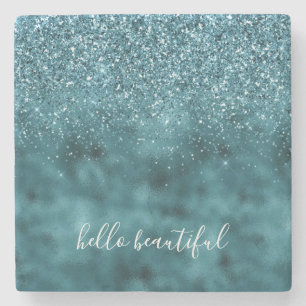 Aquamariner Glitzer Glitz Funkglasur personalisier Steinuntersetzer