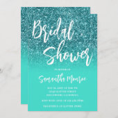 Aquamariner Glitzer Hell Türkise Ombre Brautparty Einladung (Vorne/Hinten)