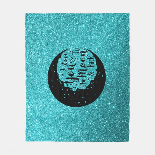 Aquamariner Glitzer | Ich Liebe dich zum Mond Fleecedecke (Vorderseite)