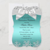 Aquamariner Glitzer Jewel Bow Snowflake Quinceaner Einladung (Vorderseite)