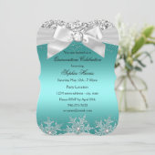 Aquamariner Glitzer Jewel Bow Snowflake Quinceaner Einladung (Stehend Vorderseite)