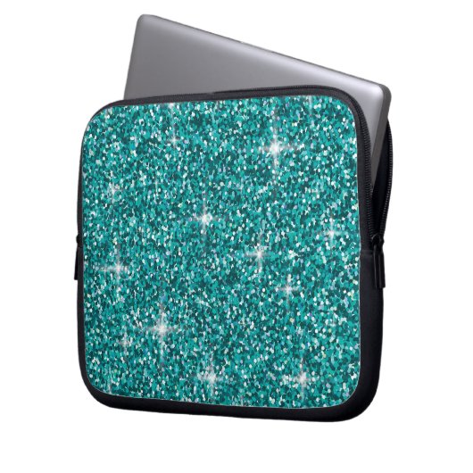 Aquamariner Glitzer Laptopschutzhülle (Vorderseite Links)