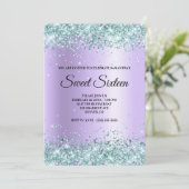 Aquamariner Glitzer Lavender Satin Foil 16 . Gebur Einladung (Stehend Vorderseite)