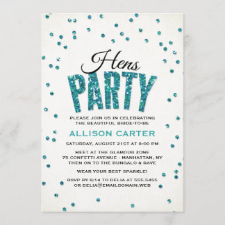 Aquamariner Glitzer Look Confetti Hens Party Einladung
