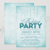 Aquamariner Glitzer Look Junggeselinnen-Abschied E Einladung (Vorne/Hinten)