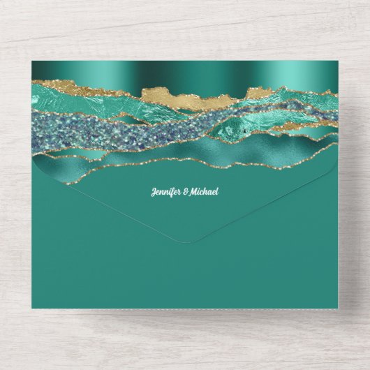 Aquamariner Glitzer Marmor Age All In One Einladung (Rückseite)