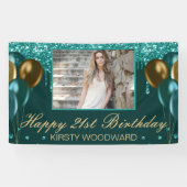 Aquamariner Glitzer mit Goldballons Geburtstag Banner (Horizontal)