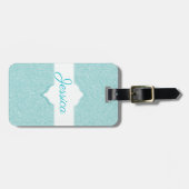 Aquamariner Glitzer Monogram-Gepäckanhänger Gepäckanhänger (Vorderseite horizontal)