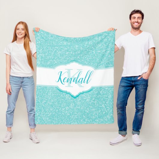 Aquamariner Glitzer Monogram-Knöchel Fleecedecke (Beispiel)