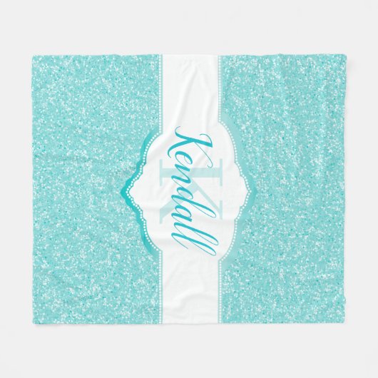 Aquamariner Glitzer Monogram-Knöchel Fleecedecke (Vorderseite (Horizontal))