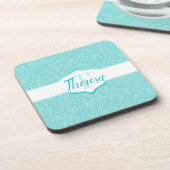 Aquamariner Glitzer Monogramm PlastikUntersetzer Getränkeuntersetzer (Linke Seite)