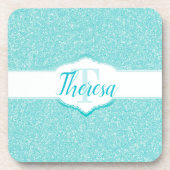 Aquamariner Glitzer Monogramm PlastikUntersetzer Getränkeuntersetzer (Vorderseite)