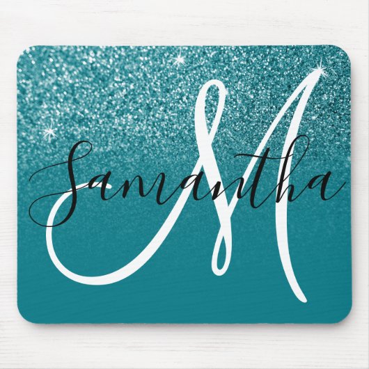 Aquamariner Glitzer Ombre Sparkle Monogram Mousepad (Vorne)