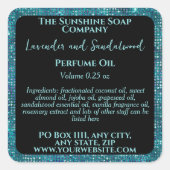 Aquamariner Glitzer Parfümerrollen Flaschenetikett Quadratischer Aufkleber (Vorderseite)