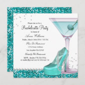 Aquamariner Glitzer Pearl Junggeselinnen-Abschied Einladung (Vorne/Hinten)