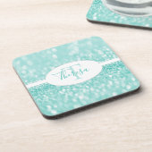 Aquamariner Glitzer personalisieren Plastik-Unters Getränkeuntersetzer (Linke Seite)