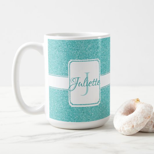 Aquamariner Glitzer Personalisiert Kaffee Tasse (Mit Donut)