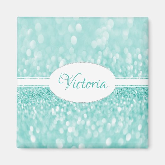Aquamariner Glitzer Personalisiert Magnet (Vorne)