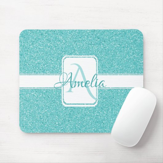 Aquamariner Glitzer Personalisierte Maus-Pad Mousepad (Mit Mouse)