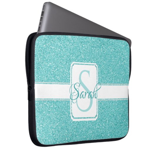 Aquamariner Glitzer Personalisierter Laptop-Sieb Laptopschutzhülle (Vorne Rechts)