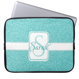 Aquamariner Glitzer Personalisierter Laptop-Sieb Laptopschutzhülle