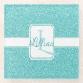 Aquamariner Glitzer Personalisierter Untersetzer (Vorderseite)