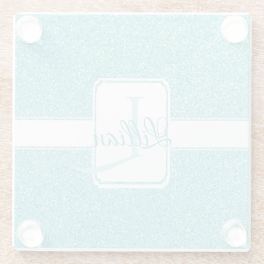 Aquamariner Glitzer Personalisierter Untersetzer (Rückseite)