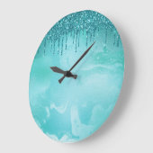 Aquamariner Glitzer Regen auf Luxusmetall Große Wanduhr (Winkel)