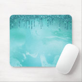 Aquamariner Glitzer Regen auf Luxusmetall Mousepad (Mit Mouse)