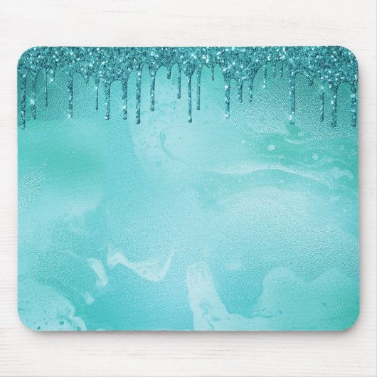 Aquamariner Glitzer Regen auf Luxusmetall Mousepad (Vorne)